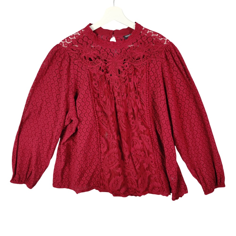 Torrid Whimsigoth Romantic Lace Mock Neck Bishop Sleeve Sheer Top Womens Plus 3X